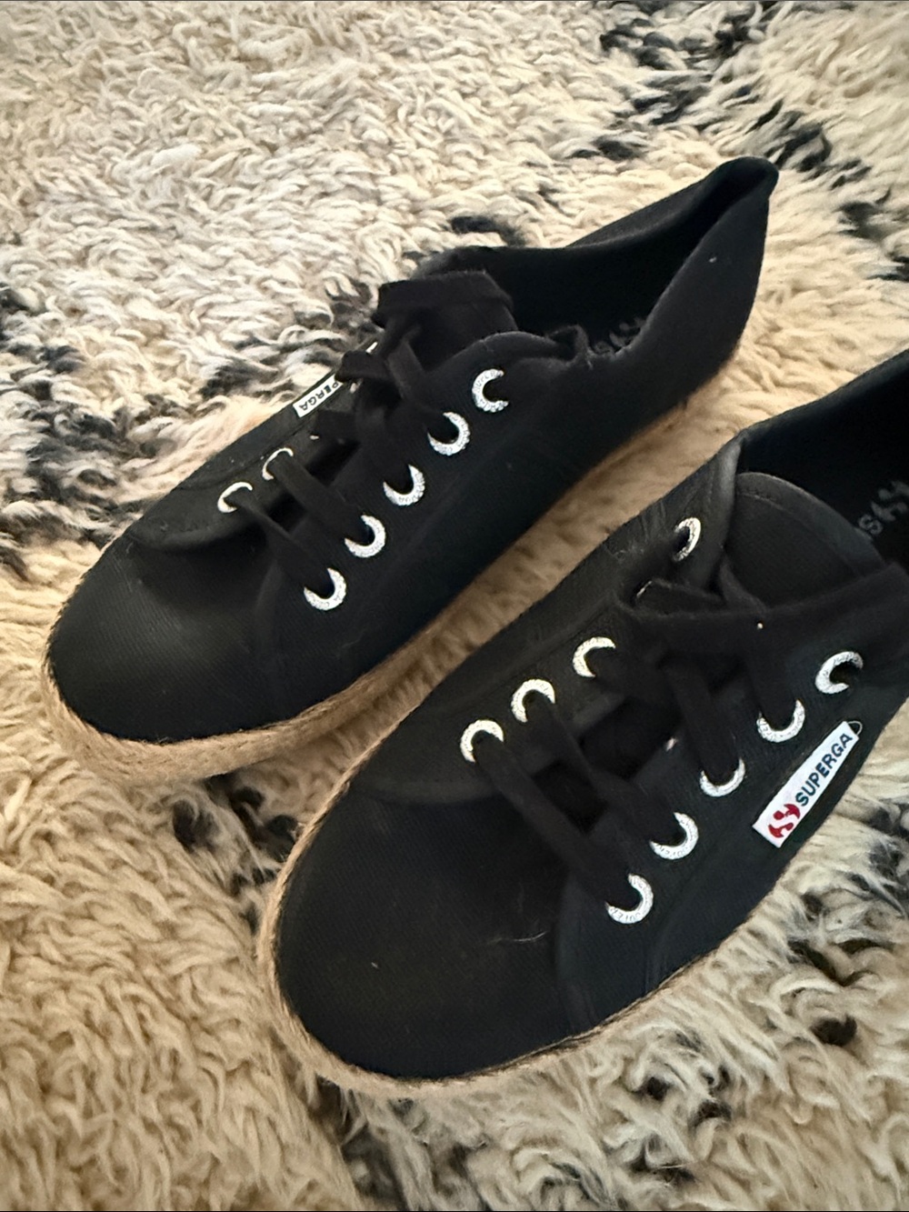 Superga Black Canvas Espadrille Lace-Up Sneakers